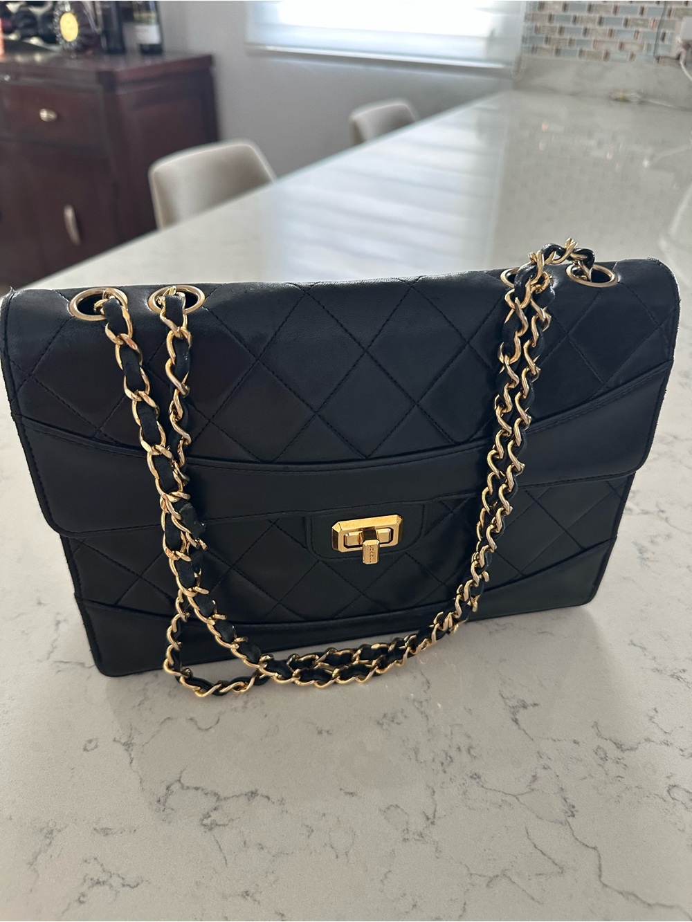 Authentic vintage Chanel Classic Quilted Black Shoulder Bag with Gold Chain